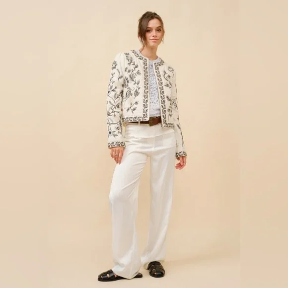 Embroidered Zip Up Jacket in Vanilla Black - Picture 7 of 8